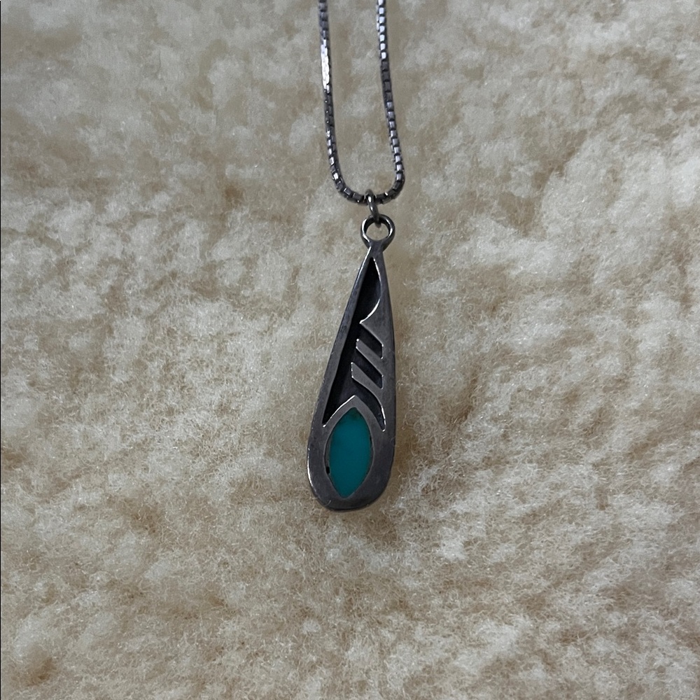 Silver turquoise inlay pendant